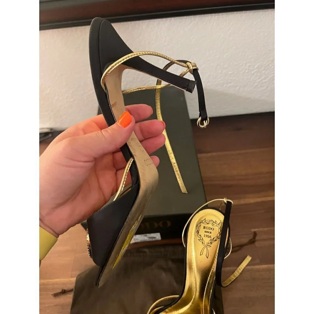 RODO women's black and gold heels size 8.5 - Picture 2 of 6